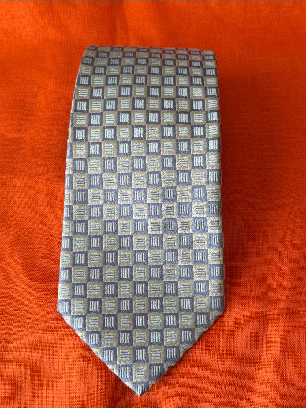 Mirto Light Blue Patterned Silk Tie. Blue & Gray